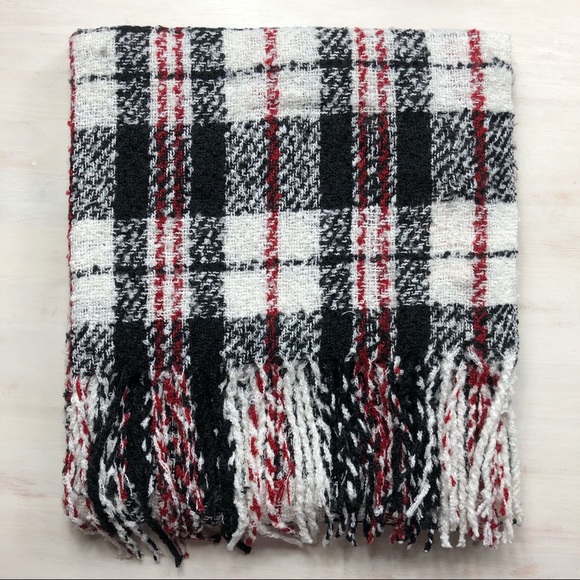 Free People Emerson Plaid Blanket Scarf Ivory - Picture 5 of 8